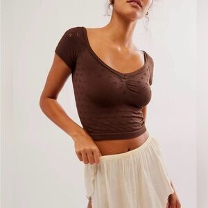 FP Intimately Black V-Neck Short Sleeve Top, XS/S, NWOT